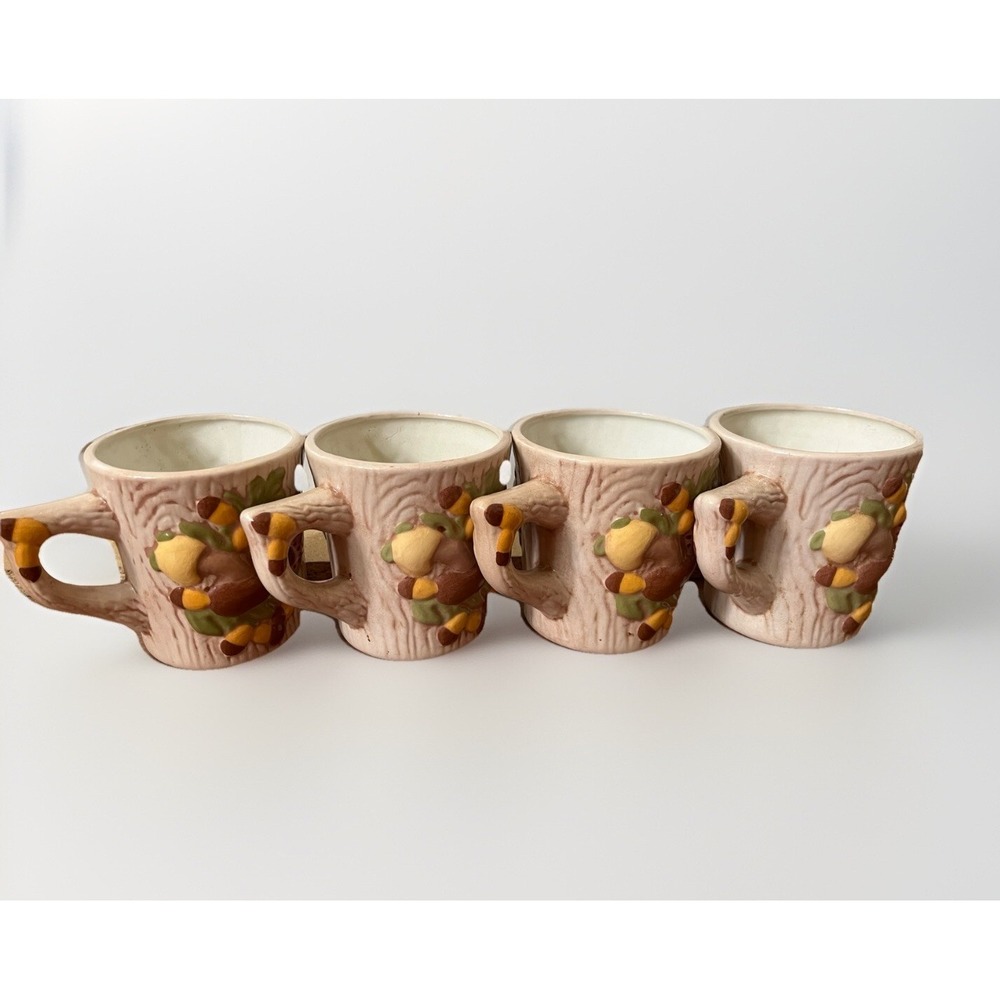 Vintage 4 Piece Set‎ Arnels Coffee Mug Mushroom Woodland Double Sided 1970s